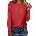 thumbnail image 1 of Mgmyaa Long Sleeve T-Shirts for Women Solid Casual Crew Neck Loose Basic Tee Top, 1 of 6