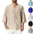 thumbnail image 1 of Mgmyaa Men's 3/4 Sleeve Button Down Shirt Casual V Neck Loose Fit T-shirt, 1 of 8