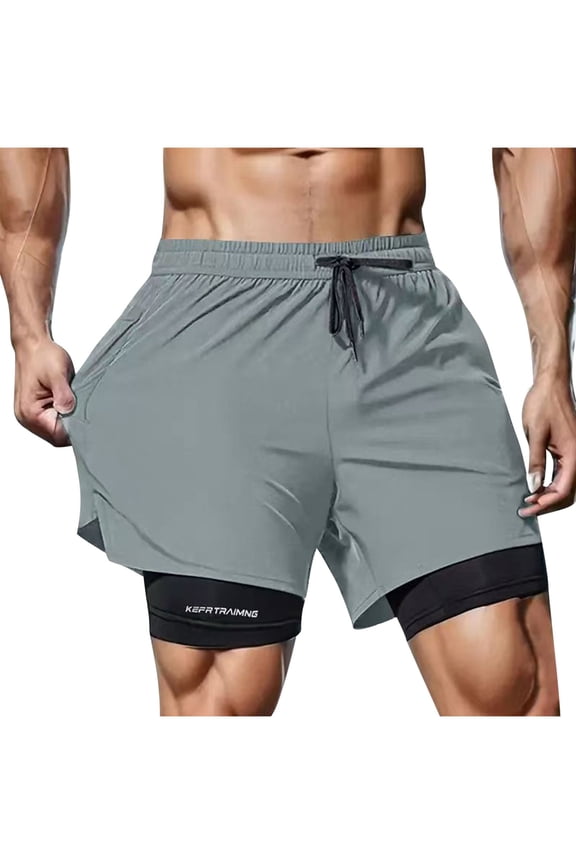 Men's Athletic Shorts,Quick Dry Gym Workout 5 Inch 2 in 1 Compression Shorts for Men with Deep Pockets