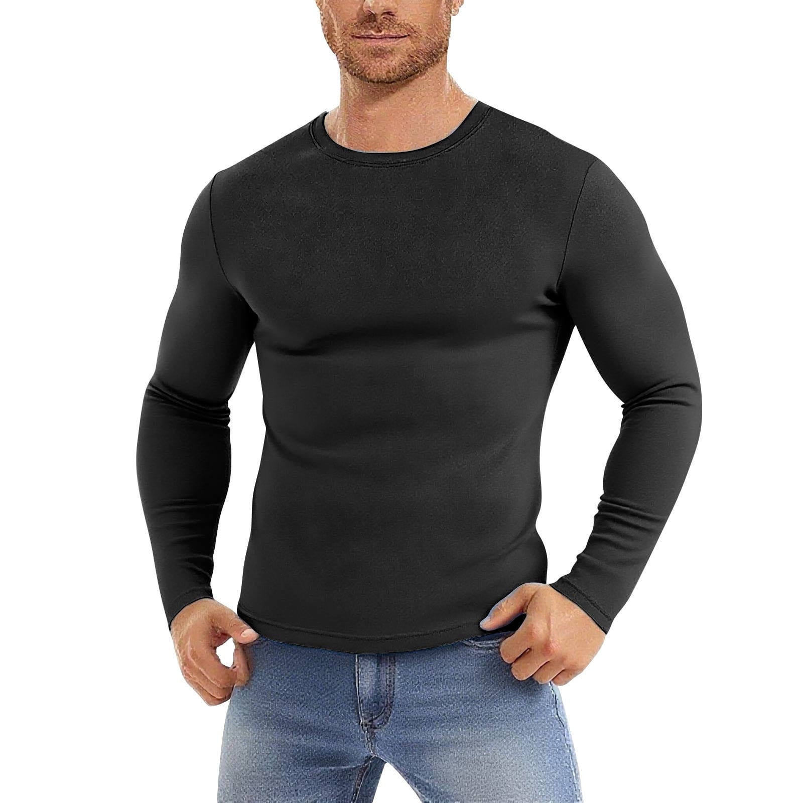 Mgmyaa Men's Breathable Elastic Sport Long Sleeve Round Neck Shirt