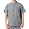 thumbnail image 1 of Mgmyaa Men's Button Down Shirt Short Sleeves Band Collar Tops Casual Loose Cotton Linen Shirt with Multiple Pockets, 1 of 6