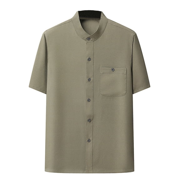 Mgmyaa Men's Button Down Shirts, Short Sleeve Casual Beach Shirts, Band Collar Comfortable Summer Tees S-3XL