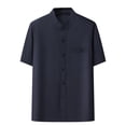 thumbnail image 1 of Mgmyaa Men's Button Down Shirts, Short Sleeve Casual Beach Shirts, Band Collar Comfortable Summer Tees S-3XL, 1 of 3