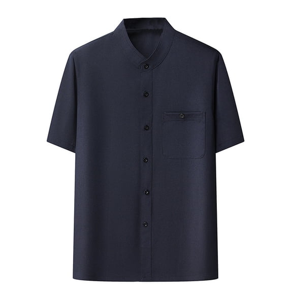 Mgmyaa Men's Button Down Shirts, Short Sleeve Casual Beach Shirts, Band Collar Comfortable Summer Tees S-3XL