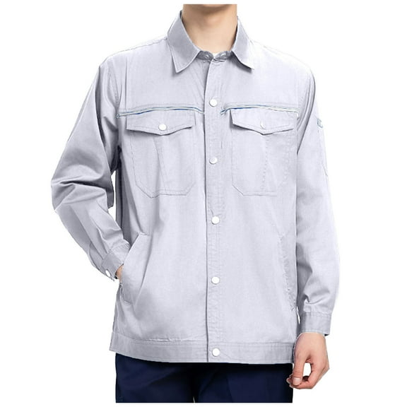 Mgmyaa Men's Button Front Work Jacket Collared Long Sleeve Coat with Chest Pockets, Durable Casual Chore Outerwear
