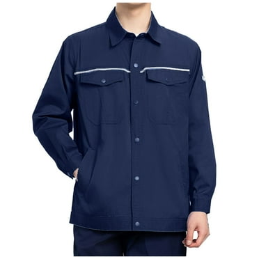 Mgmyaa Men's Button Front Work Jacket Collared Long Sleeve Coat with Chest Pockets, Durable Casual Chore Outerwear