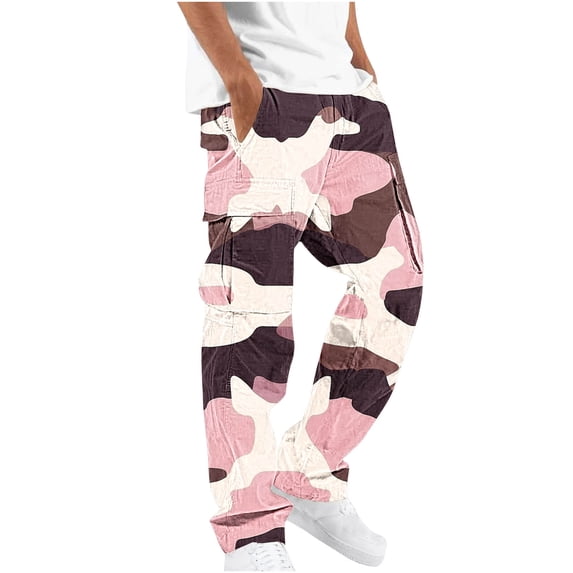 Mgmyaa Men's Camouflage Cargo Pants Elastic Waist Drawstring Straight-Leg Work Pants with Multiple Pockets