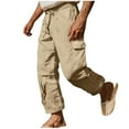 thumbnail image 1 of Mgmyaa Men's Cargo Pants Solid Drawstring Elastic Waist Casual Pants with Pockets, 1 of 5