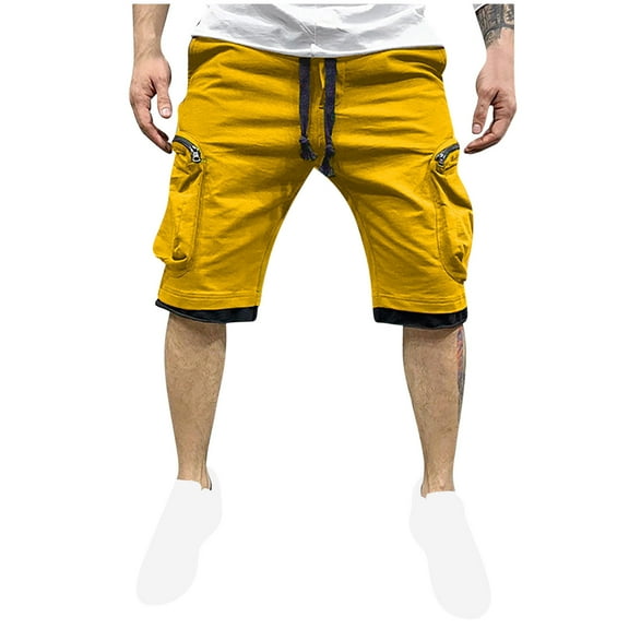 Mgmyaa Men's Cargo Shorts Drawstring Elastic Waist Summer Outdoor Shorts Daily Loose Straight Shorts with Multi Pockets