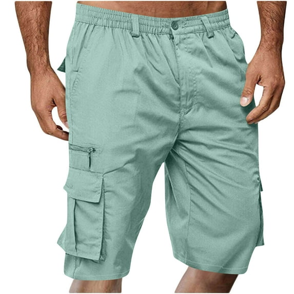 Mgmyaa Men's Casual Cargo Shorts Button Zipper Elastic Waist Short with Multi Pockets