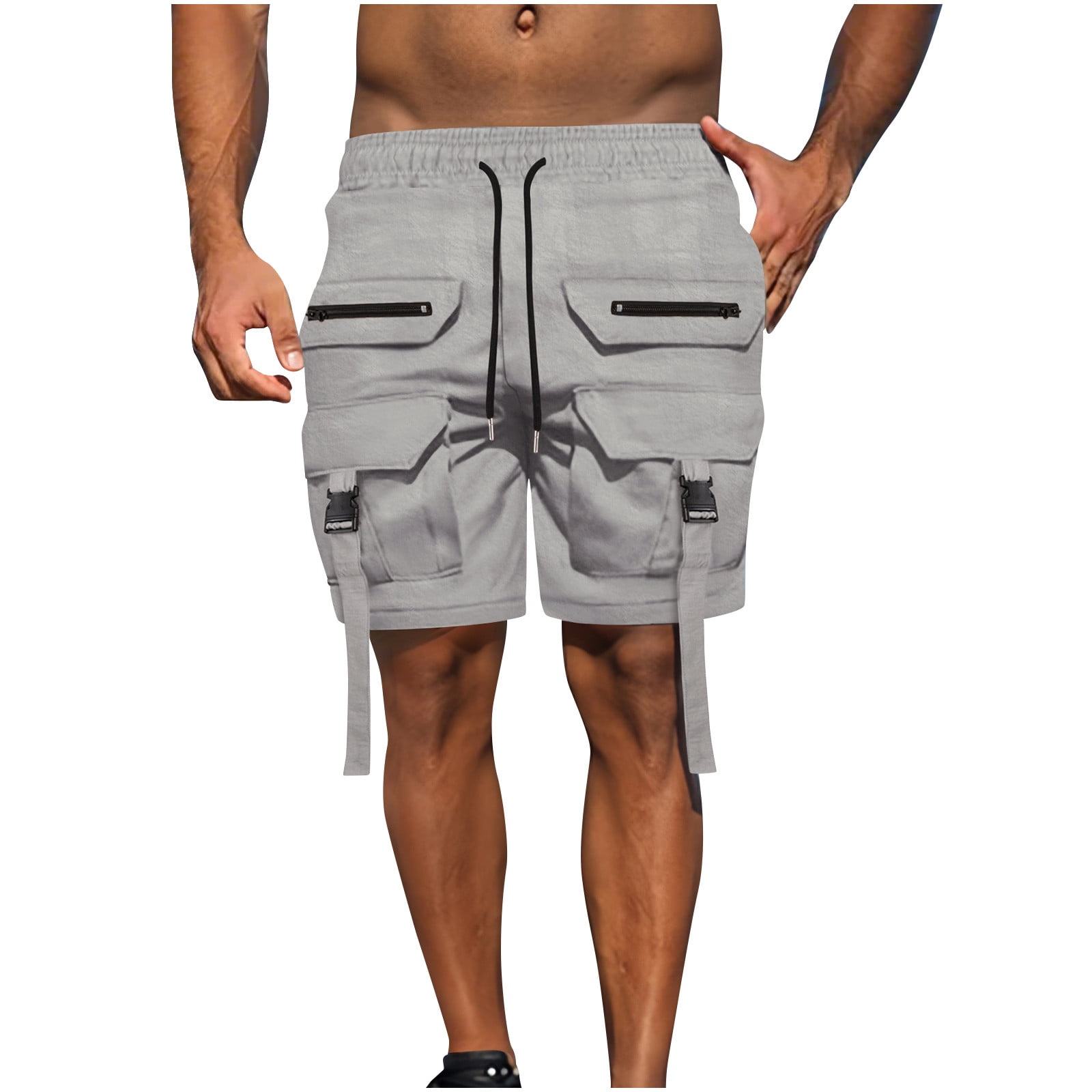 Summer Mens Lightweight Quick Dry Cargo Shorts Elastic Waist Straight Casual Shorts Men
