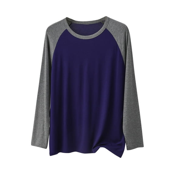 Mgmyaa Men's Casual Long Sleeve Round Neck Thin Pajama Top Color Block Raglan Sleeve T-Shirt