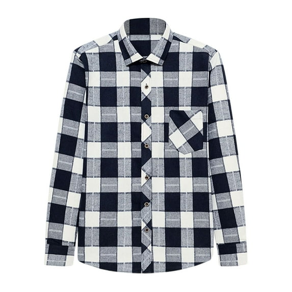 Mgmyaa Men's Casual Plaid Long Sleeve Button-Down Shirt with Flip Collar and Pocket, Fashion Blouse for Daily Use