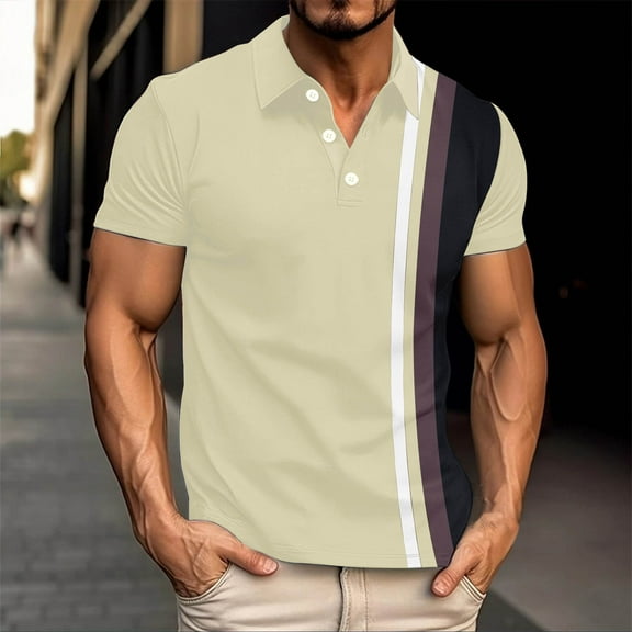 Mgmyaa Men's Casual Solid Color Striped Printed Button Down Short Sleeve Shirts Summer Fashion Tops