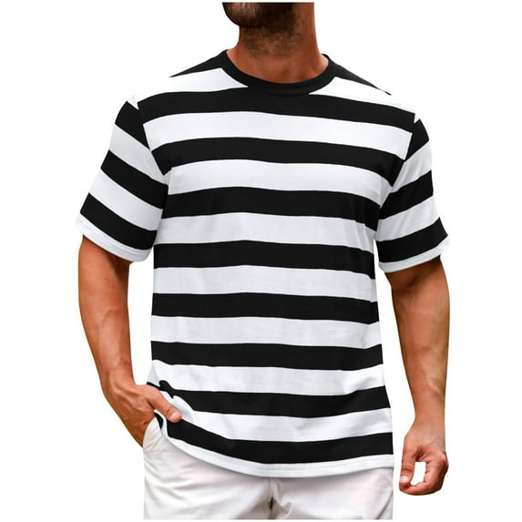 Mgmyaa Men's Casual T-Shirts Basic Crew Neck Short Sleeve Loose Stripes Tee Shirts