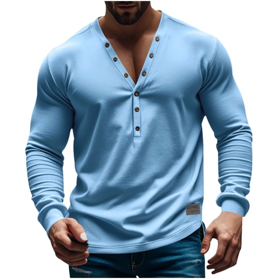 Mgmyaa Men's Casual V-Neck Button Down Shirt Long Sleeve Slim Fit Base Layer Top Comfortable Breathable Everyday Wear