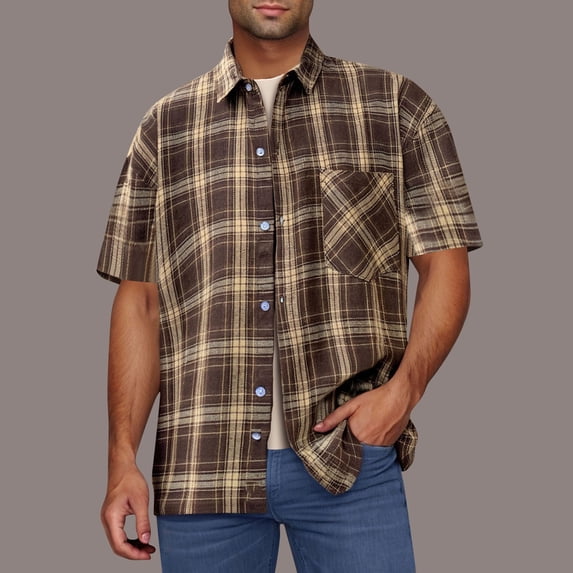 Mgmyaa Men's Checkered Button Down Shirts Summer Short Sleeve Casual Dress Shirts for Men