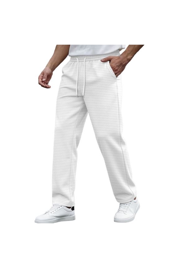 Men's Checkered Daily Pants With Drawstring Elastic Waist Stretchable Adjustable Straight Leg Full Length Soft Breathable For Everyday Casual