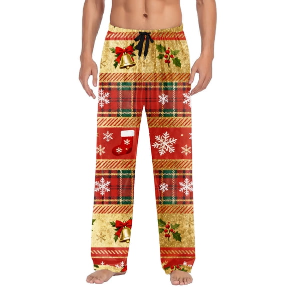 Mgmyaa Men's Christmas Print Straight-Leg Sleep Pants, Drawstring Elastic Waist Pajama Pants with Pockets