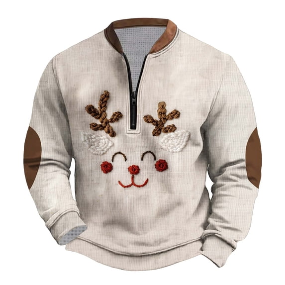 Mgmyaa Men's Christmas Printed Half Zip Sweatshirts Long Sleeve Zip Mock Neck Pullover Tops