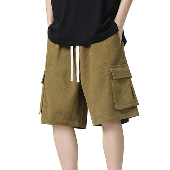 Mgmyaa Men's Corduroy Cargo Shorts Loose Stretch Hiking Shorts for Men with Pockets