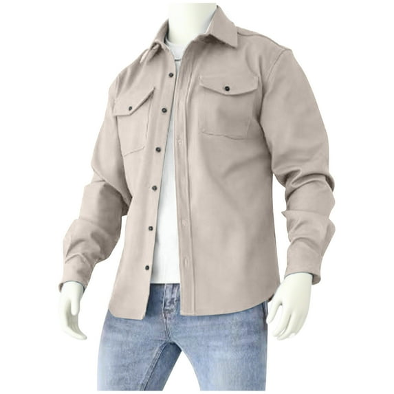 Mgmyaa Men's Cotton Jacket Long Sleeve Button Collared Jacket with Pocket