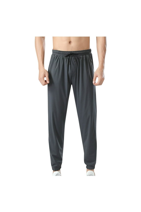 Men's Drawstring Athletic Pants Quick-Dry Nylon Ice Silk Fabric with Multiple Pockets for Outdoor Activities