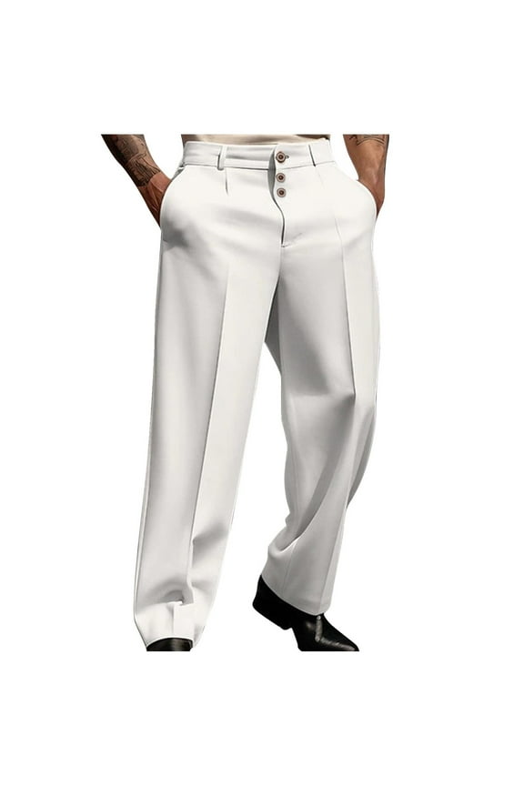 Men's Dress Pants Slim Fit Flat Front Chino Pants with Zipper Fly and Button Closure for Work Business Casual