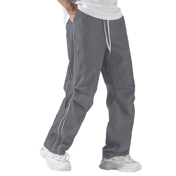 Mgmyaa Men's Flat Front Sports Pants With Drawstring Elastic Waist Stretchable Adjustable Straight Leg Full Length Soft Lightweight For Jogging