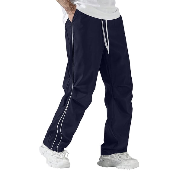 Mgmyaa Men's Flat Front Sports Pants With Drawstring Elastic Waist Stretchable Adjustable Straight Leg Full Length Soft Lightweight For Jogging