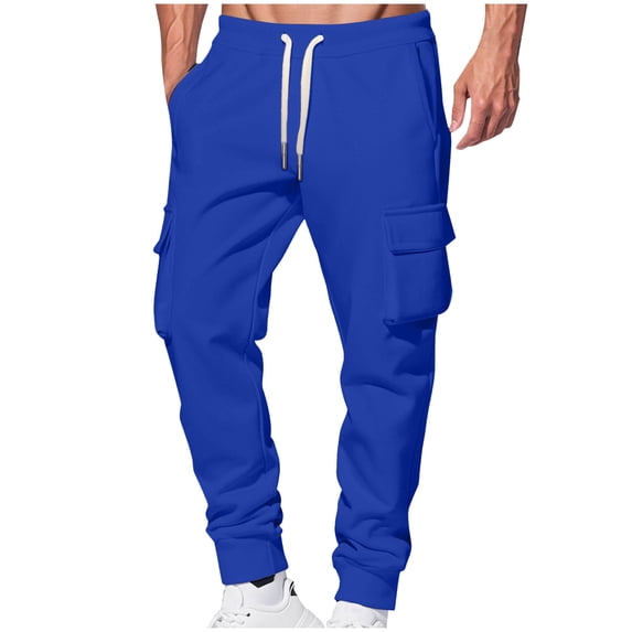 Mgmyaa Men's Fleece-Lined Cargo Pants Elastic Waistband Drawstring Heavyweight Warmth Cold Weather Jogger Pants