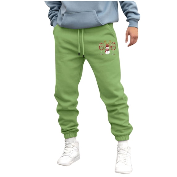 Mgmyaa Men's Fleece Lined Christmas Print Joggers Pants Elastic Waist Sweatpants with Drawstring and Pockets