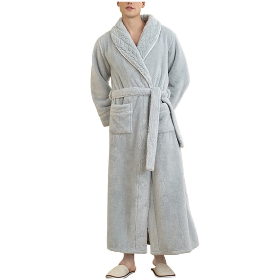 Mgmyaa Men's Fleece Sleepwear Robes Long Sleeve Collared Pajamas Belt Long Bathrobes with Pockets