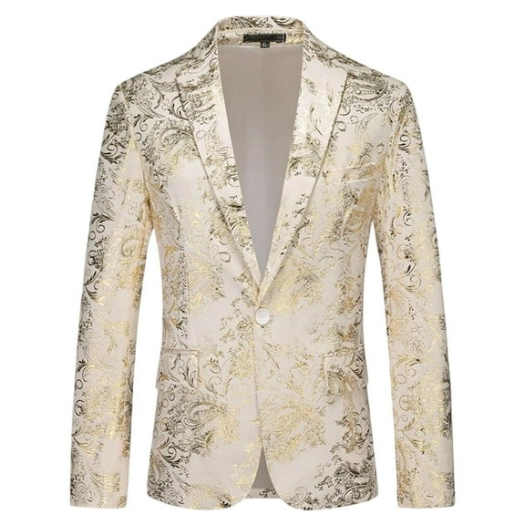 Mgmyaa Men's Formal Velvet Suit Jacket Glitter Blazer Long Sleeve Single-Breasted Groom Wedding Coat