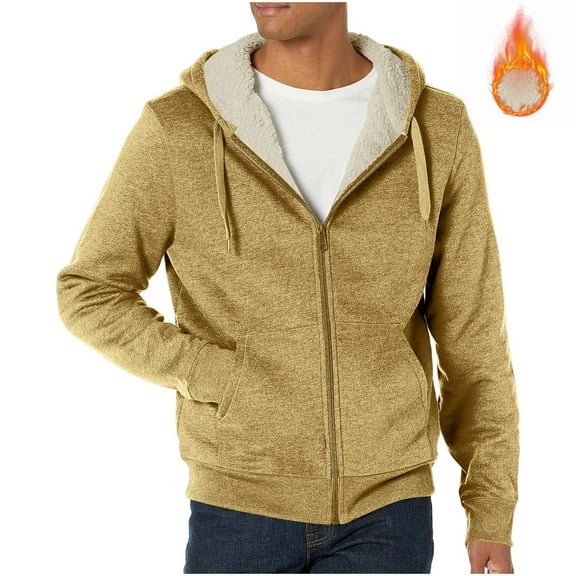 Mgmyaa Men's Hooded Fleece-Lined Casual Coat Winter Warm Thickened Outdoor Jacket with Pockets