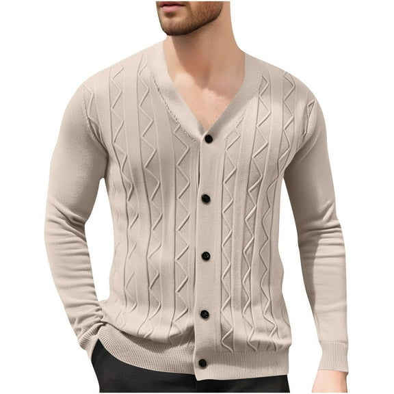 Mgmyaa Men's Knit Cardigan V-Neck Button Up Jacquard Sweater Open Front Long Sleeve Casual Jacket