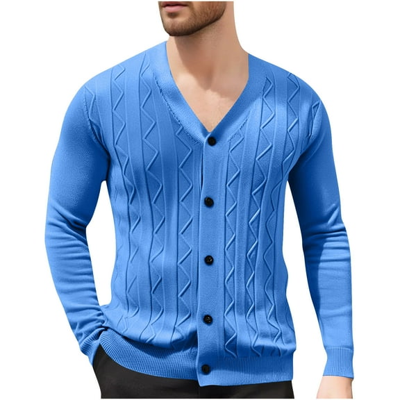 Mgmyaa Men's Knit Cardigan V-Neck Button Up Jacquard Sweater Open Front Long Sleeve Casual Jacket
