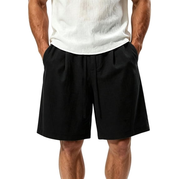Mgmyaa Men's Linen-Look Patchwork Knee-Length Shorts Summer Lightweight Loose Pull-On Elastic Waist Ventilated Relaxed Fit for Casual Everyday