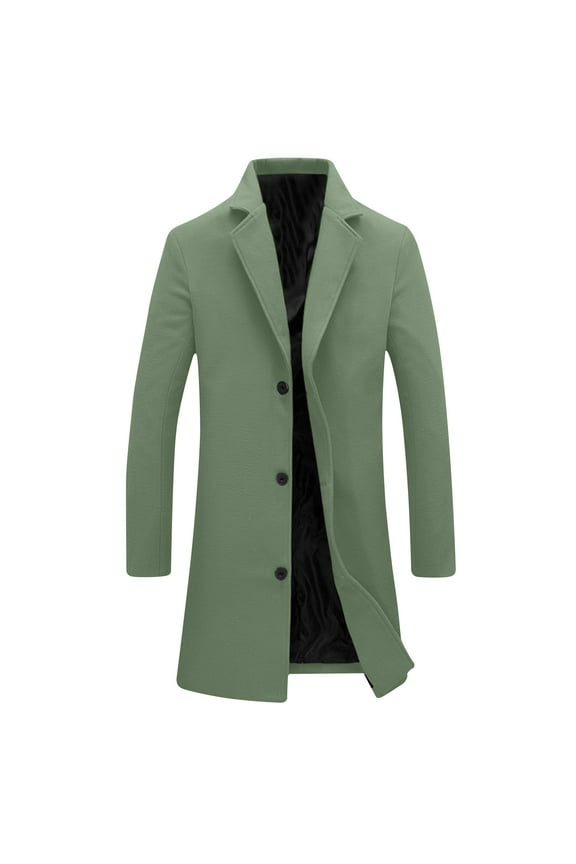 Men's Long Jacket Notch Collar Button Mid-Length Duster Overcoat