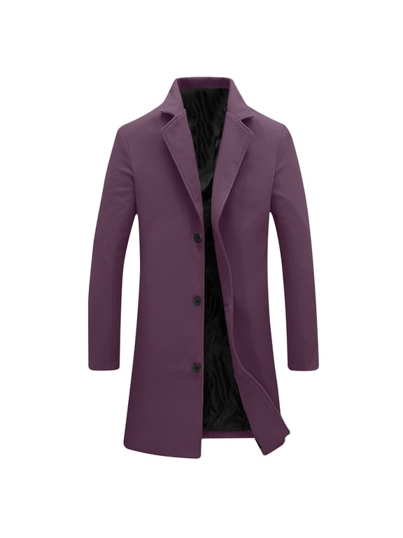 Men's Long Jacket Notch Collar Button Mid-Length Duster Overcoat