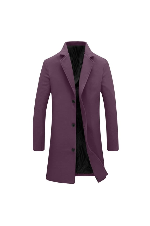 Men's Long Jacket Notch Collar Button Mid-Length Duster Overcoat