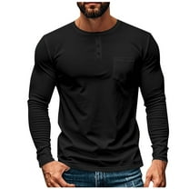 Mgmyaa Men's Long Sleeve Base Layer Top Breathable Button Round Neck Comfortable Shirt with Chest Pocket