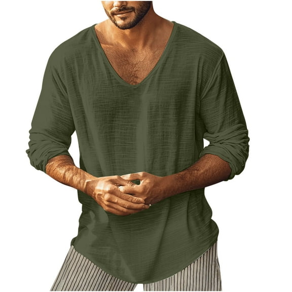 Mgmyaa Men's Long Sleeve T-Shirt V-Neck Base Layer Top Loose Casual Tunic Undershirt for Men