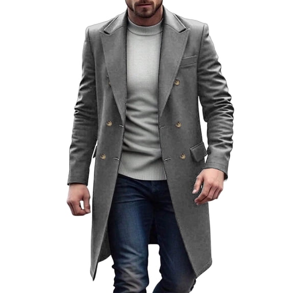 Mgmyaa Men's Long Trench Coat Double Breasted Wool Blend Overcoat Duster Jackets