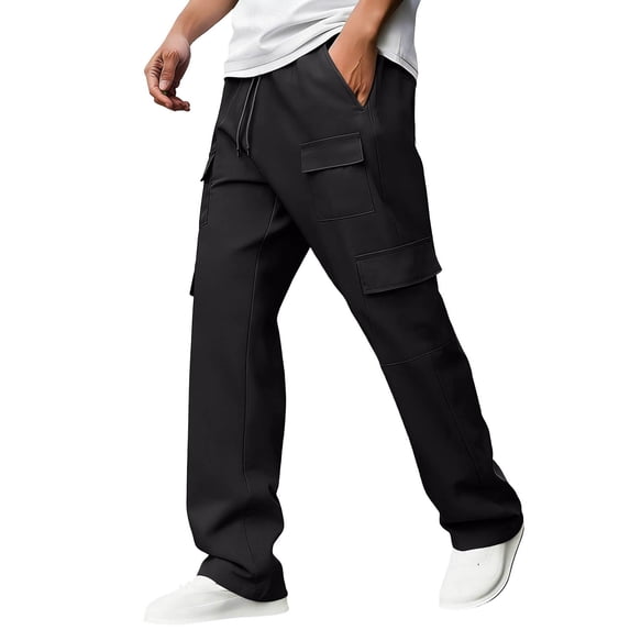 Mgmyaa Men's Multi-Pocket Work Pants With Drawstring Elastic Waist Adjustable Straight Leg Full Length Soft Breathable For Daily Workwear