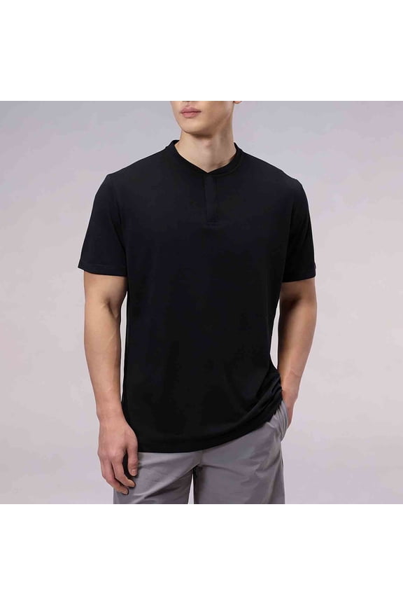 Men's Outdoor Training T-Shirt with Snap Buttons Short Sleeve Round-Neck Casual Shirt for Sport