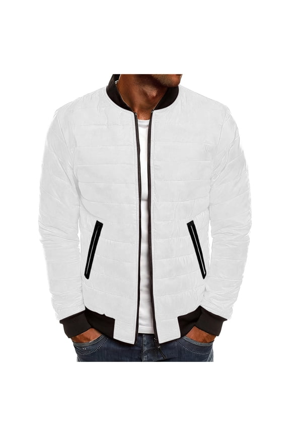 Men's Padded Jacket Winter Zip-Up Warm Quilted Bomber Jacket
