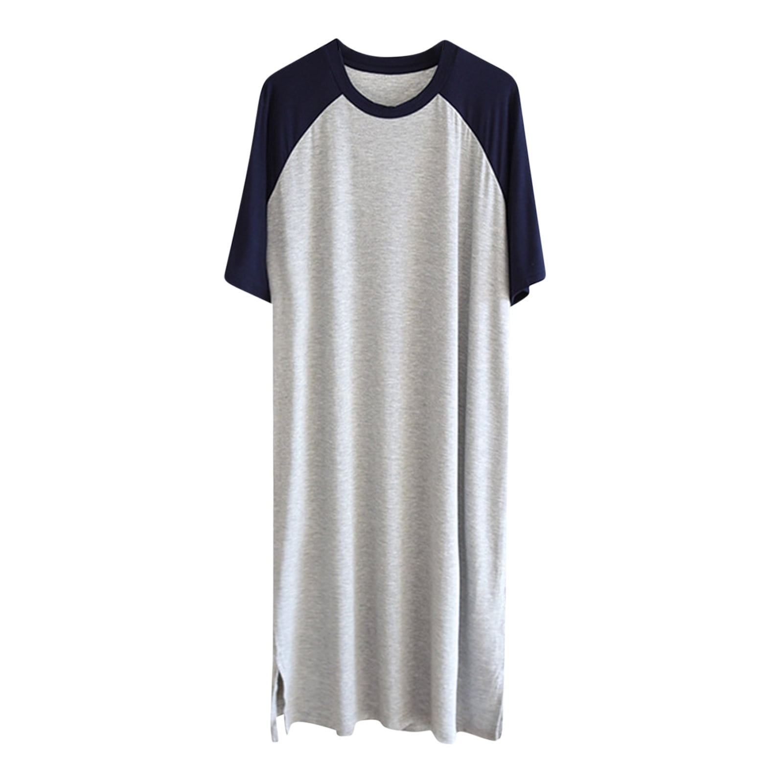 Mgmyaa Men's Pajama Loose Crew Neck Ice Silk Color Block Thin ...