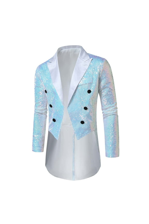 Men's Performance Tailcoat Blazer with Sequins One Button Formal Banquet Dinner Jacket