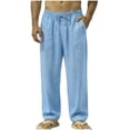 thumbnail image 1 of Mgmyaa Men's Pleated Linen Pants With Drawstring Elastic Waist Ventilated Adjustable Straight Leg Full Length Soft Lightweight For Summer Daily, 1 of 8